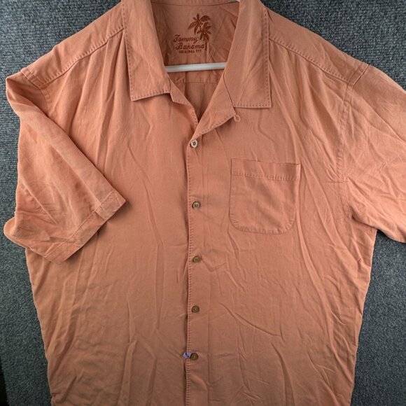 Tommy Bahama Short Sleeve Button Up Shirt Adult XL Orange 100% Silk Solid - Picture 2 of 16